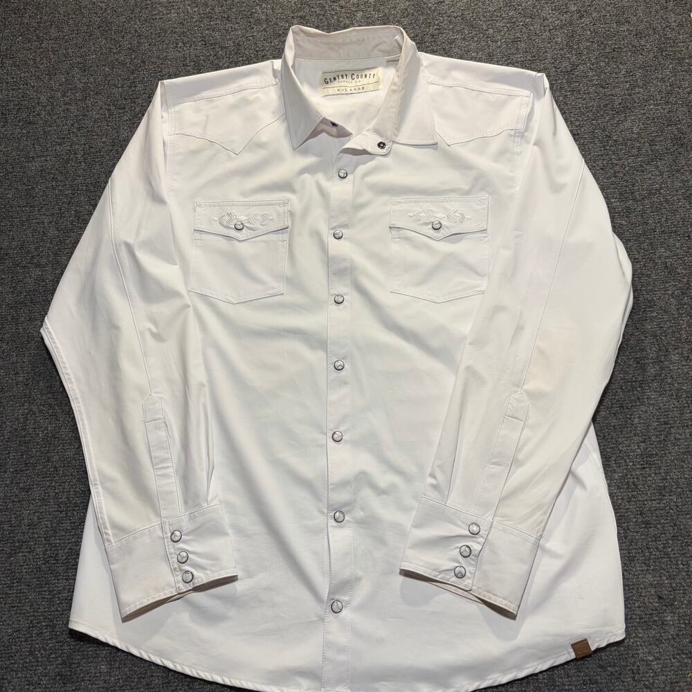Gentry County Mens XL Embroidered White Long Sleeve Western Pearl Snap Up Shirt